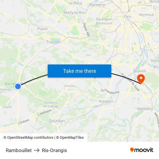 Rambouillet to Ris-Orangis map