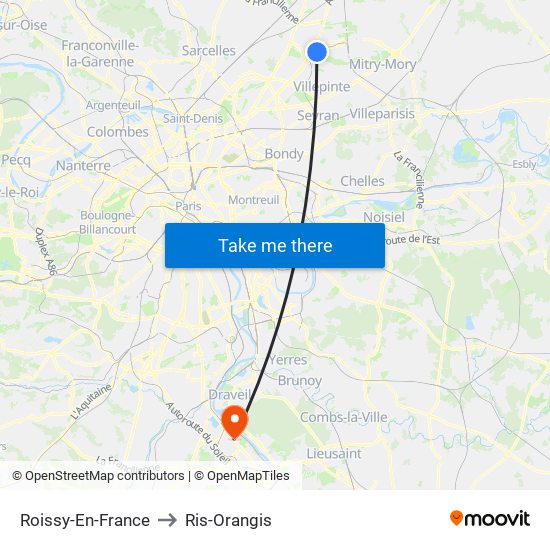 Roissy-En-France to Ris-Orangis map