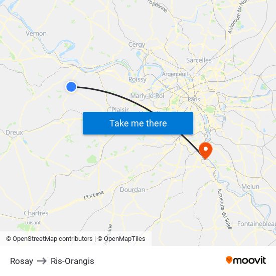 Rosay to Ris-Orangis map