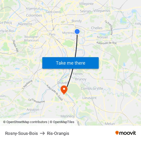 Rosny-Sous-Bois to Ris-Orangis map