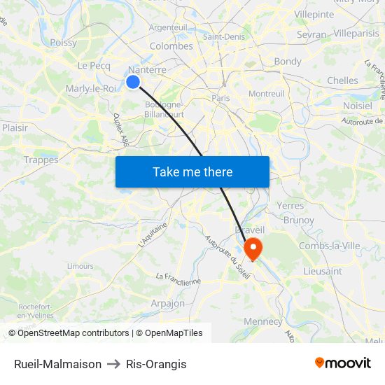 Rueil-Malmaison to Ris-Orangis map