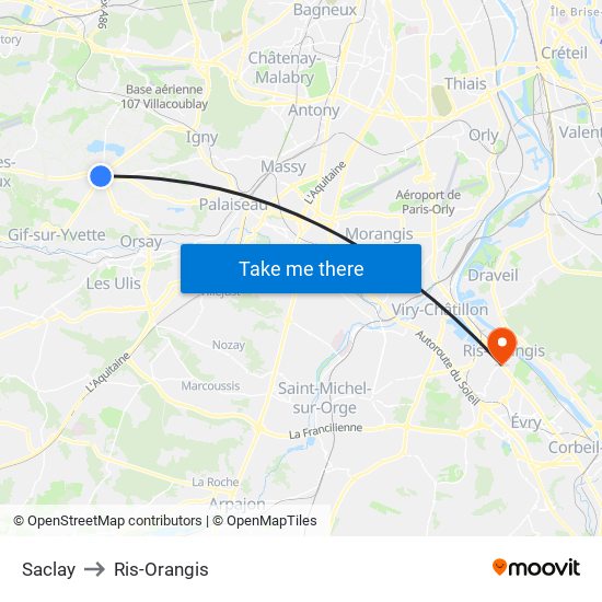 Saclay to Ris-Orangis map