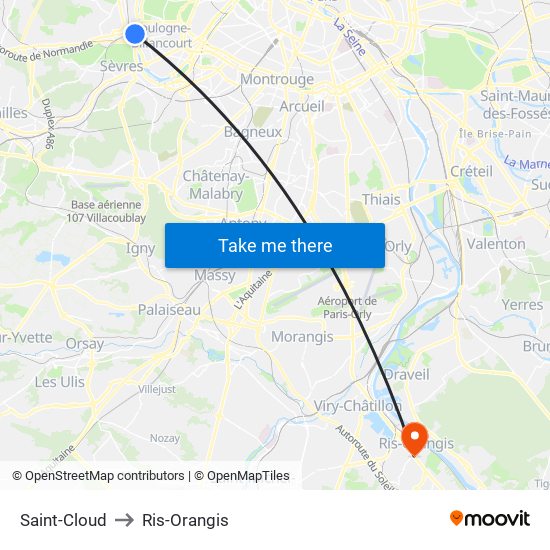 Saint-Cloud to Ris-Orangis map