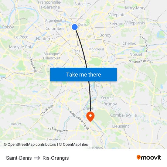 Saint-Denis to Ris-Orangis map