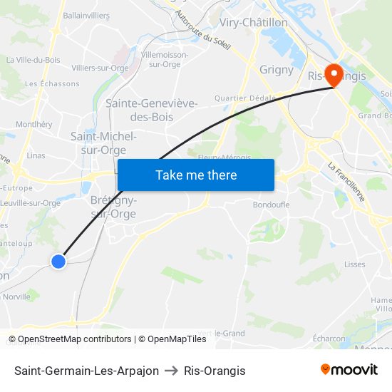 Saint-Germain-Les-Arpajon to Ris-Orangis map