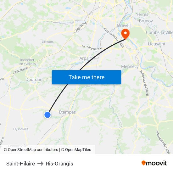 Saint-Hilaire to Ris-Orangis map