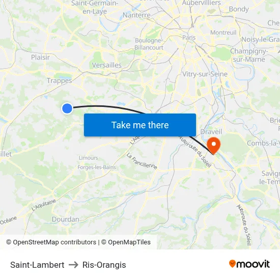 Saint-Lambert to Ris-Orangis map