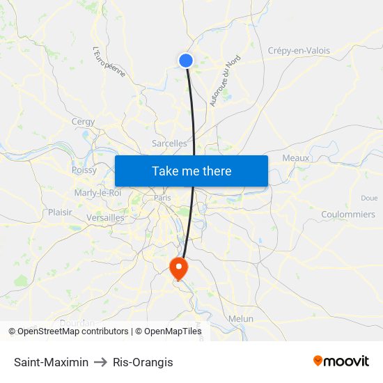 Saint-Maximin to Ris-Orangis map