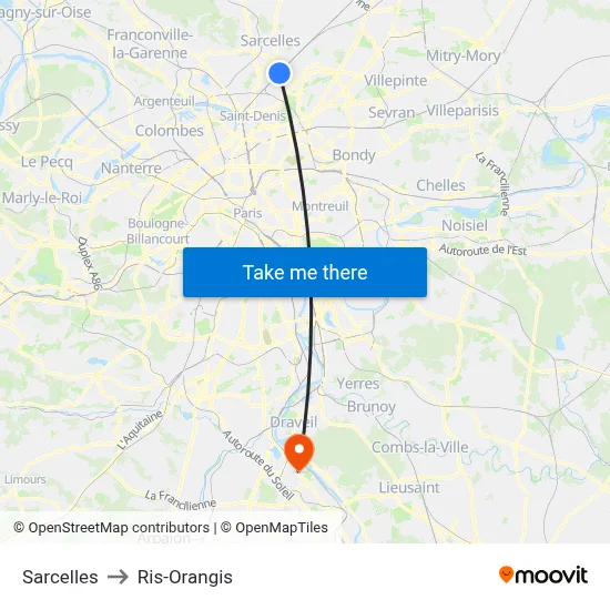 Sarcelles to Ris-Orangis map