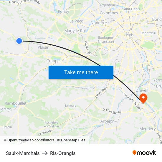 Saulx-Marchais to Ris-Orangis map