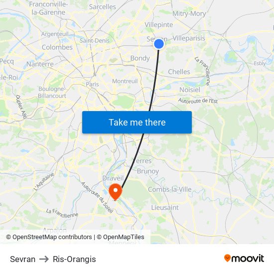 Sevran to Ris-Orangis map