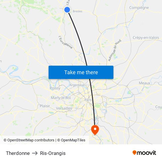 Therdonne to Ris-Orangis map