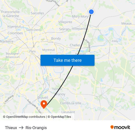 Thieux to Ris-Orangis map