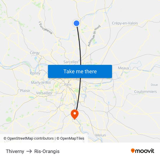 Thiverny to Ris-Orangis map