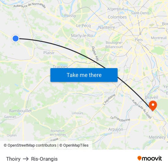 Thoiry to Ris-Orangis map