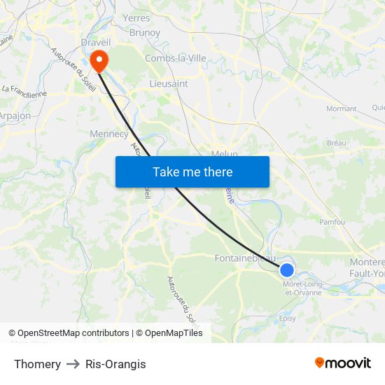 Thomery to Ris-Orangis map