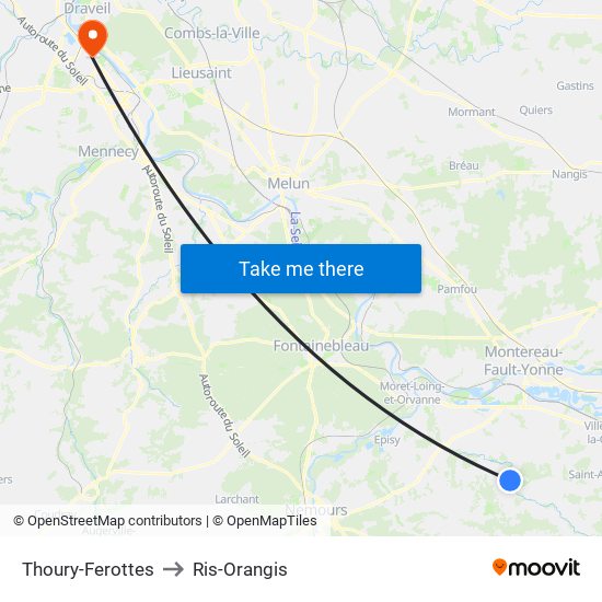 Thoury-Ferottes to Ris-Orangis map