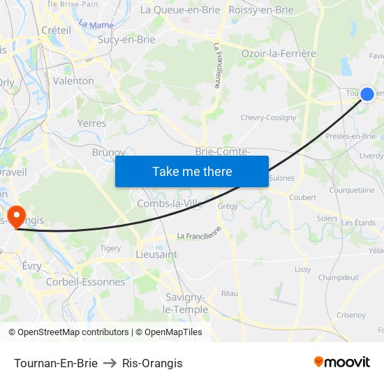 Tournan-En-Brie to Ris-Orangis map