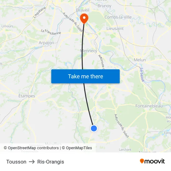 Tousson to Ris-Orangis map