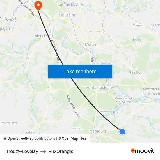 Treuzy-Levelay to Ris-Orangis map