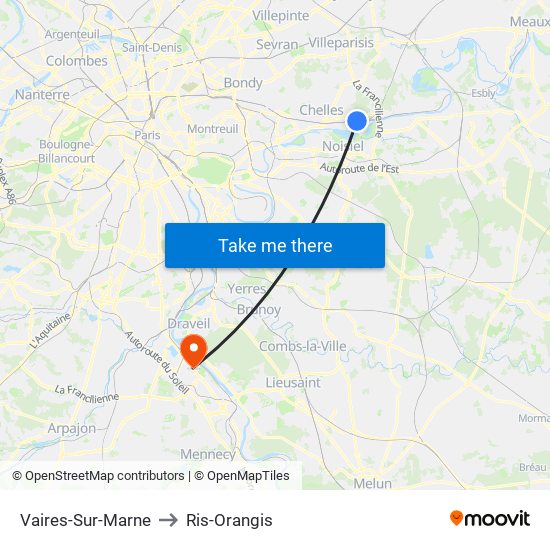 Vaires-Sur-Marne to Ris-Orangis map