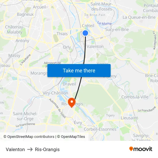Valenton to Ris-Orangis map