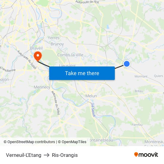 Verneuil-L'Etang to Ris-Orangis map