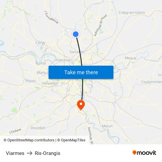 Viarmes to Ris-Orangis map