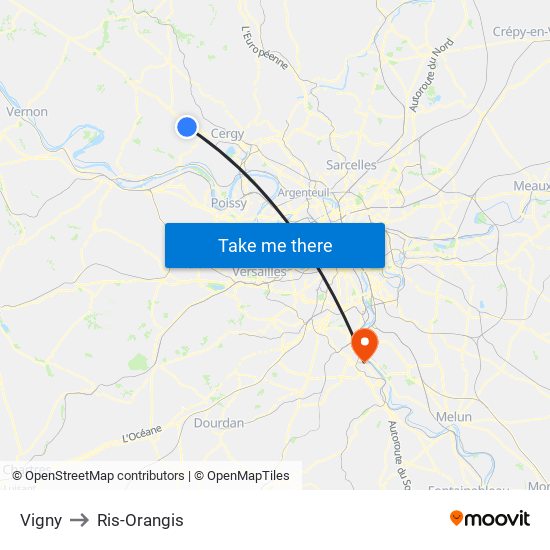 Vigny to Ris-Orangis map