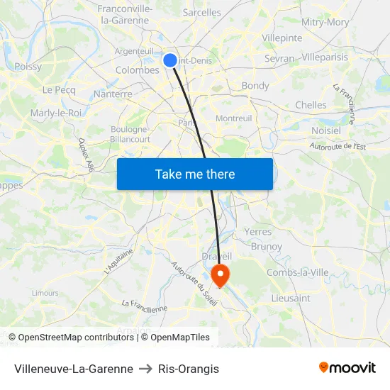 Villeneuve-La-Garenne to Ris-Orangis map