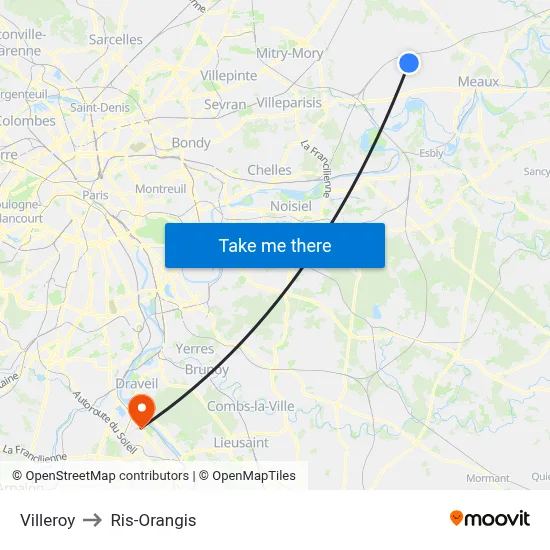 Villeroy to Ris-Orangis map