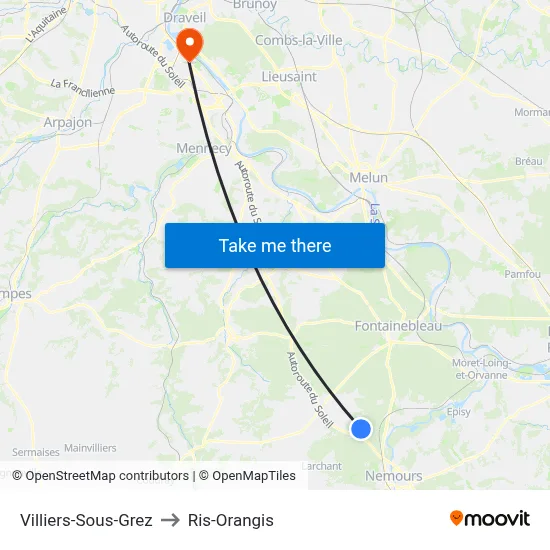 Villiers-Sous-Grez to Ris-Orangis map