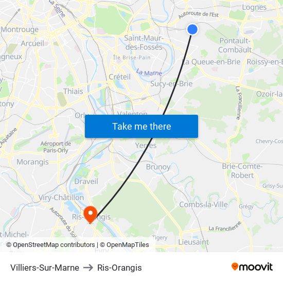Villiers-Sur-Marne to Ris-Orangis map