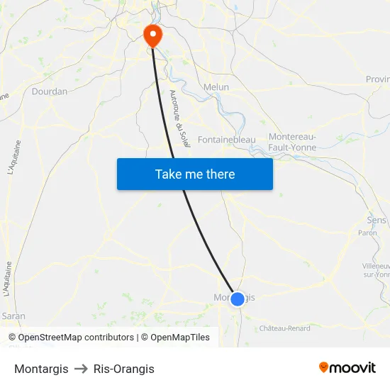 Montargis to Ris-Orangis map