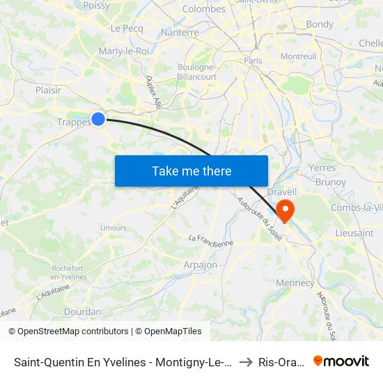 Saint-Quentin En Yvelines - Montigny-Le-Bretonneux to Ris-Orangis map