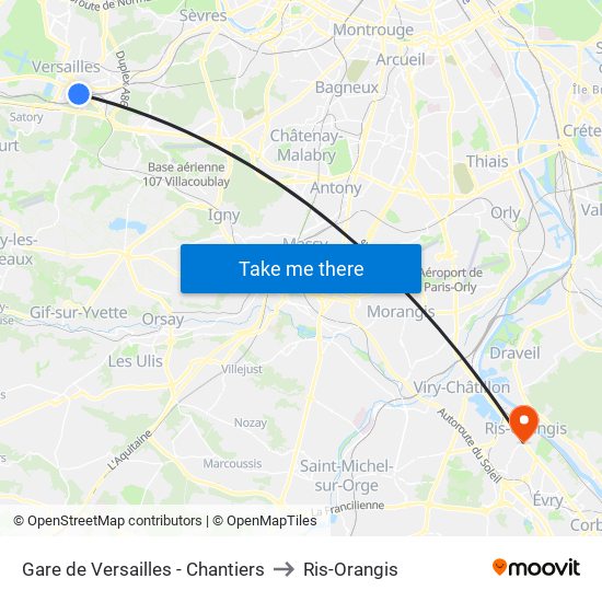 Gare de Versailles - Chantiers to Ris-Orangis map