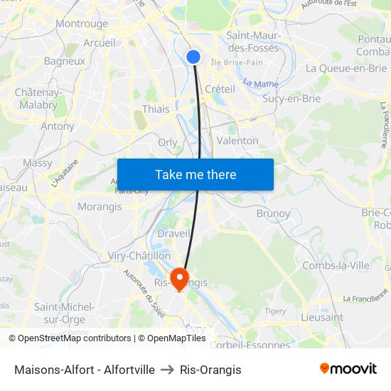 Maisons-Alfort - Alfortville to Ris-Orangis map