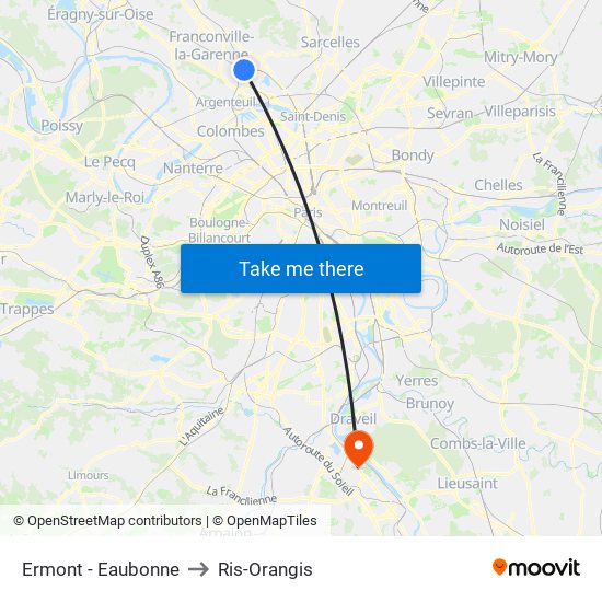Ermont - Eaubonne to Ris-Orangis map