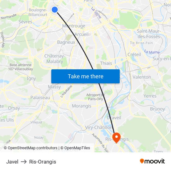 Javel to Ris-Orangis map