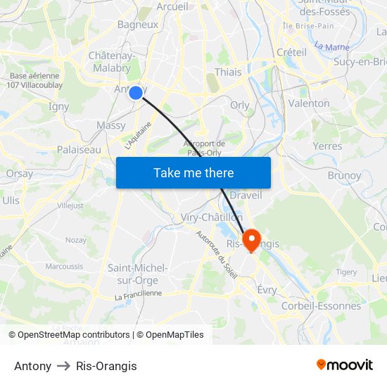Antony to Ris-Orangis map