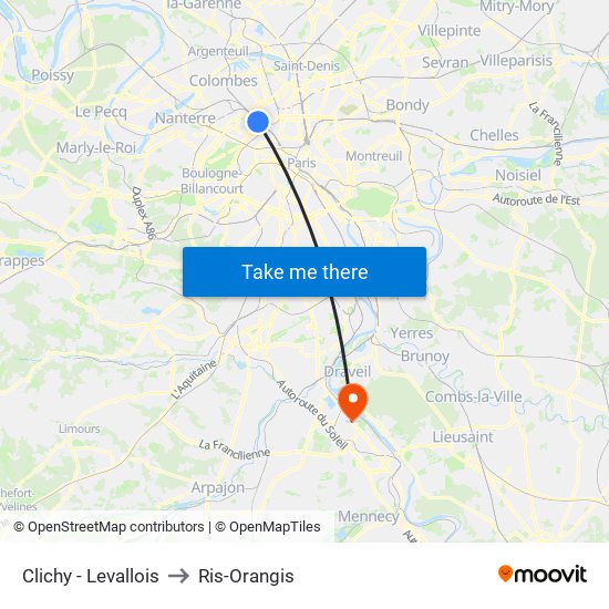 Clichy - Levallois to Ris-Orangis map