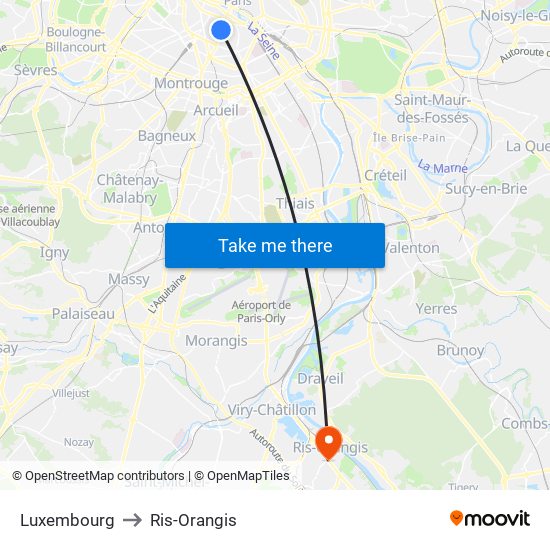 Luxembourg to Ris-Orangis map