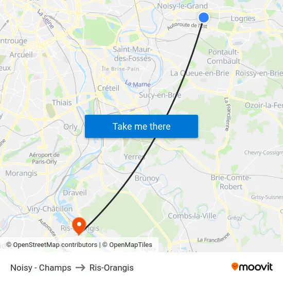 Noisy - Champs to Ris-Orangis map