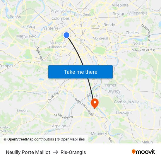 Neuilly Porte Maillot to Ris-Orangis map