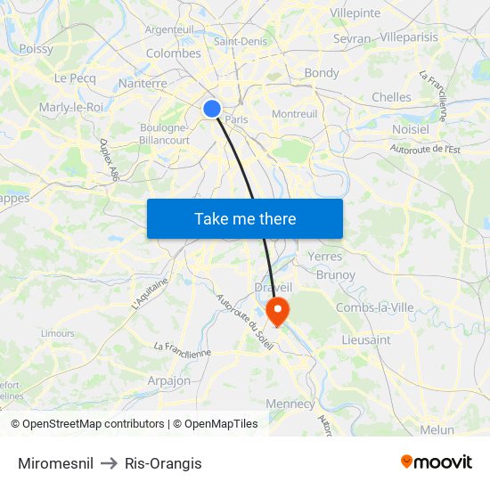 Miromesnil to Ris-Orangis map