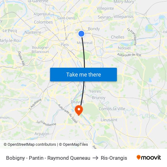 Bobigny - Pantin - Raymond Queneau to Ris-Orangis map