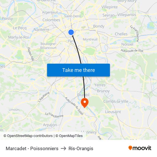 Marcadet - Poissonniers to Ris-Orangis map
