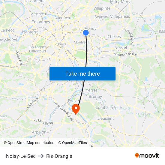 Noisy-Le-Sec to Ris-Orangis map