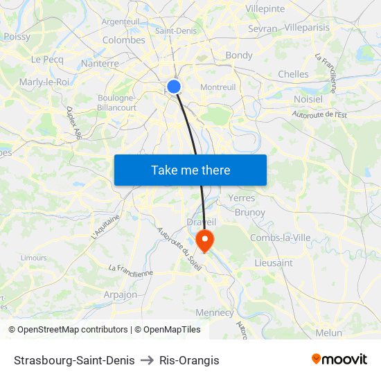 Strasbourg-Saint-Denis to Ris-Orangis map