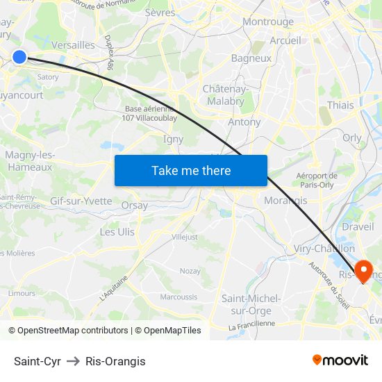 Saint-Cyr to Ris-Orangis map